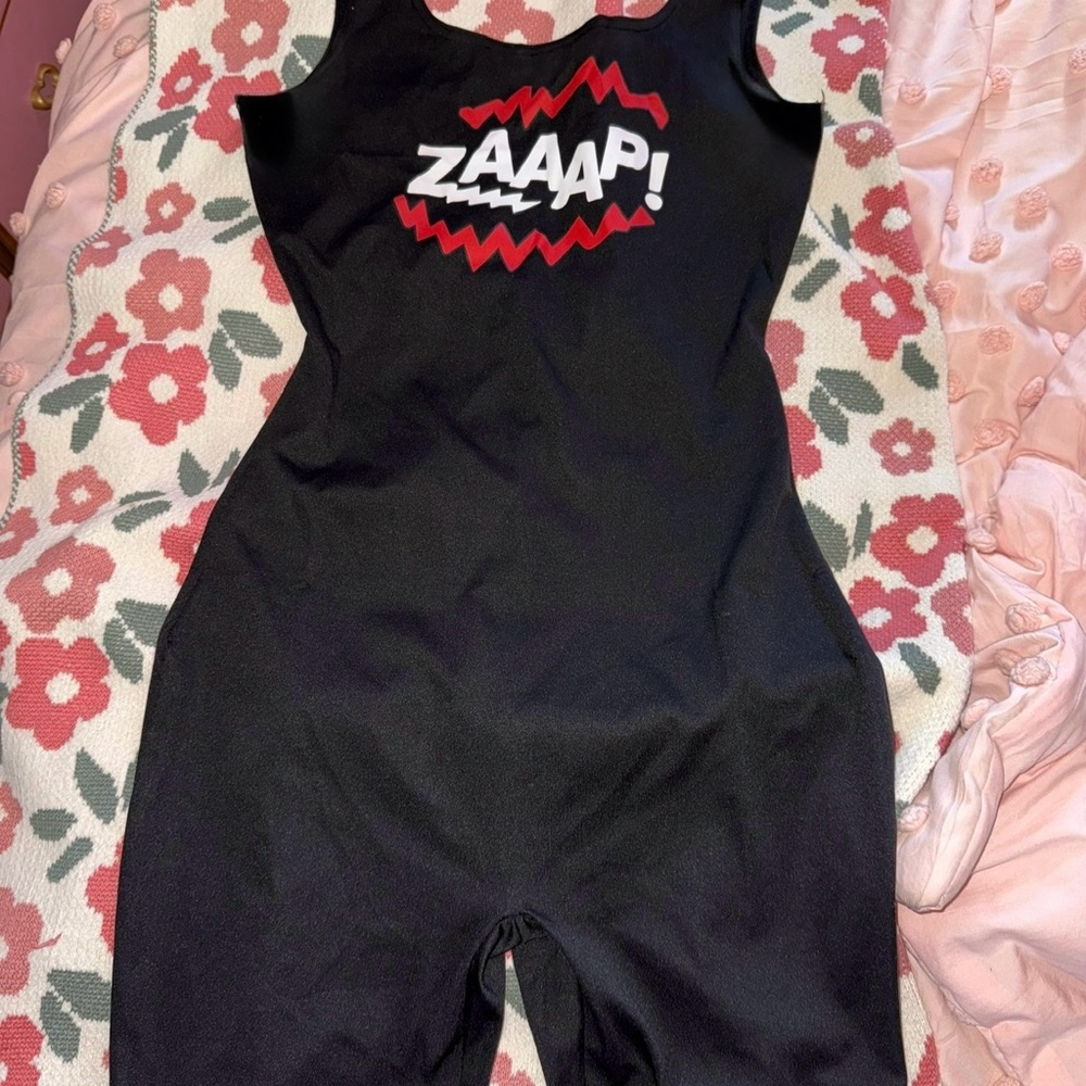 Black Sleeveless Romper with Graphic Print